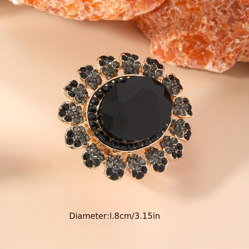 1PC Women's Fashion Personality Ring - Vintage Luxury Sunflower Design With Rhinestones, Open Adjustable Ring, Multi-Color Options, Perfect For Daily Wear & Gifting