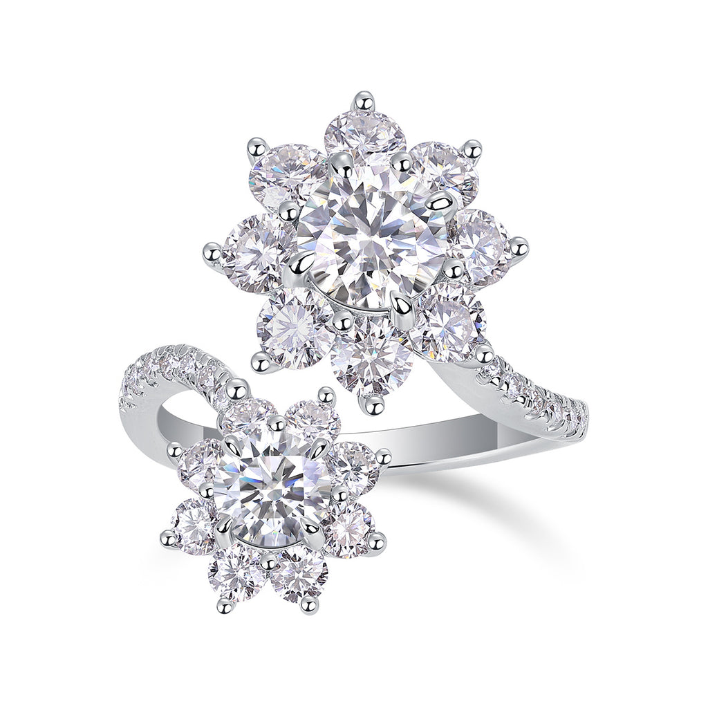 Petal Morning Dew - A Wedding Ring Set With Top-quality 1-carat Moissanite S925 Silver And Platinum-plated Diamond. The Ring Can Be Inspected With A Diamond Pen