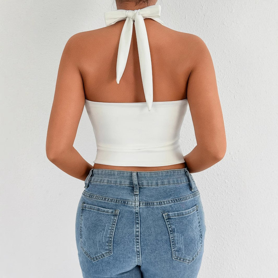 Sexy Fashionable V-neck Backless Crop Top T-shirt