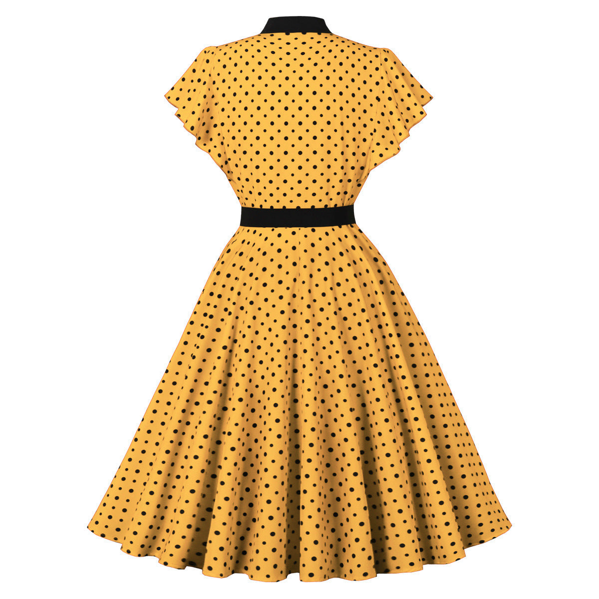 Retro Polka Dot Round-neck Knee-length Slim Dress