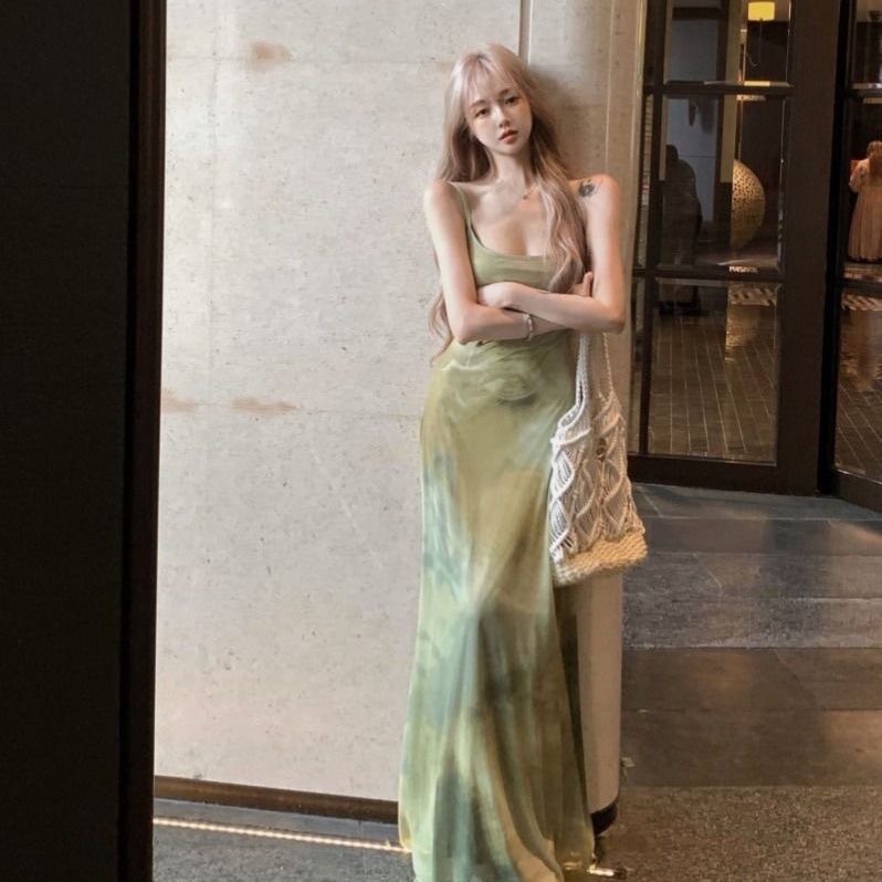 Retro Cool And Minimalist Light Green Strap Dress With A Pure And Alluring Vibe