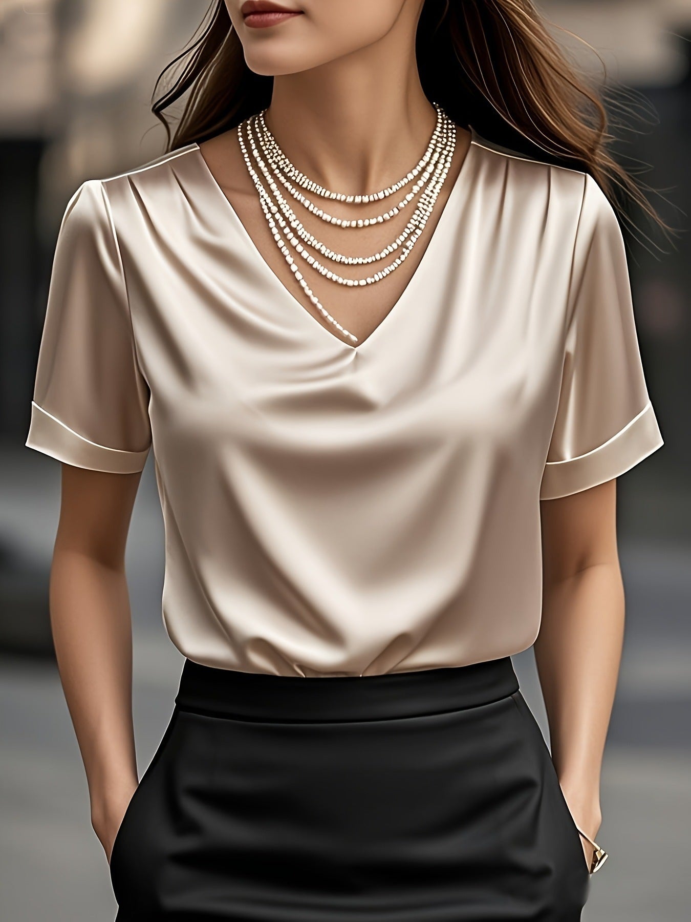 Summer Solid Color Pendant Small V-neck Short-sleeved Shirt Comfortable All-matching