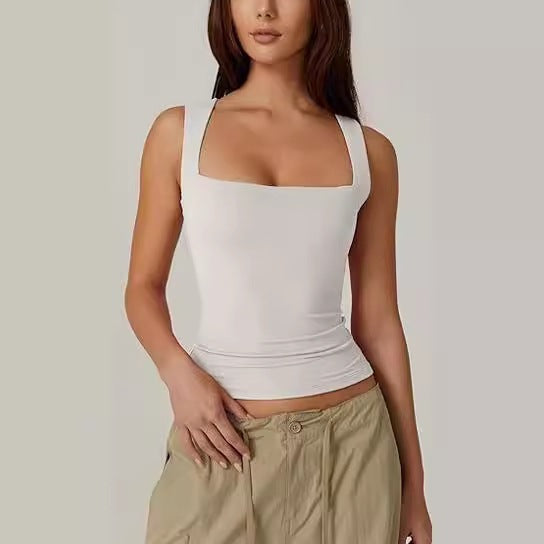 Summer Square Collar Sleeveless Double Layer Tight Vest