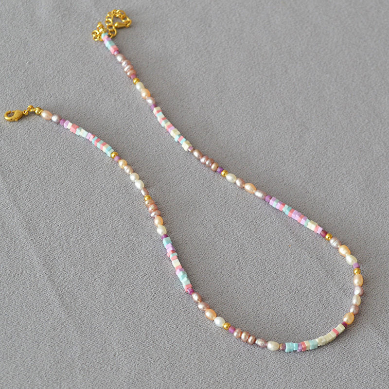 Macaron-Colored Freshwater Pearl Beaded Minimalist Necklace Clavicle Chain