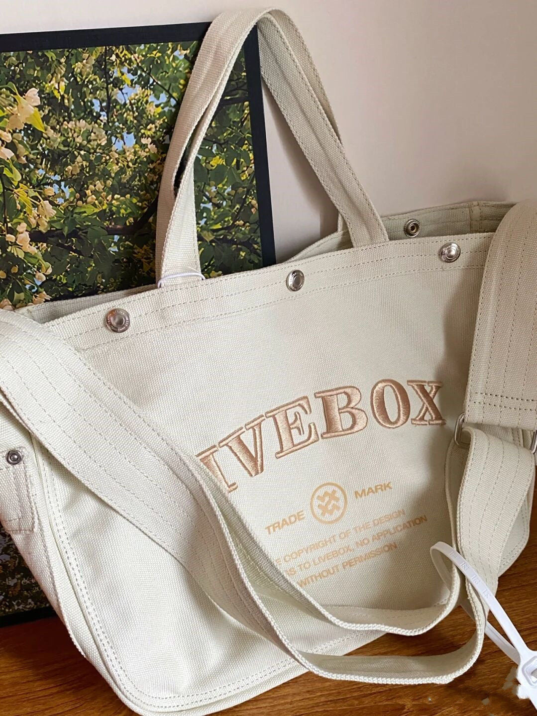 Japanese  Printed Canvas Bag Women's Large Capacity