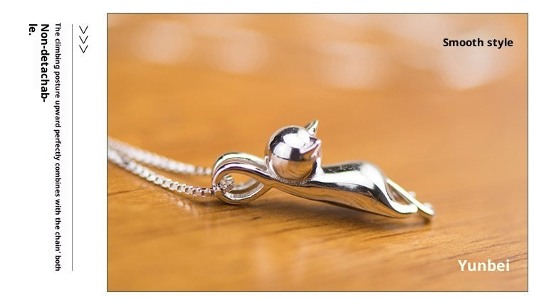 S925 Sterling Silver Necklace Cute Cat Sterling Silver Necklace