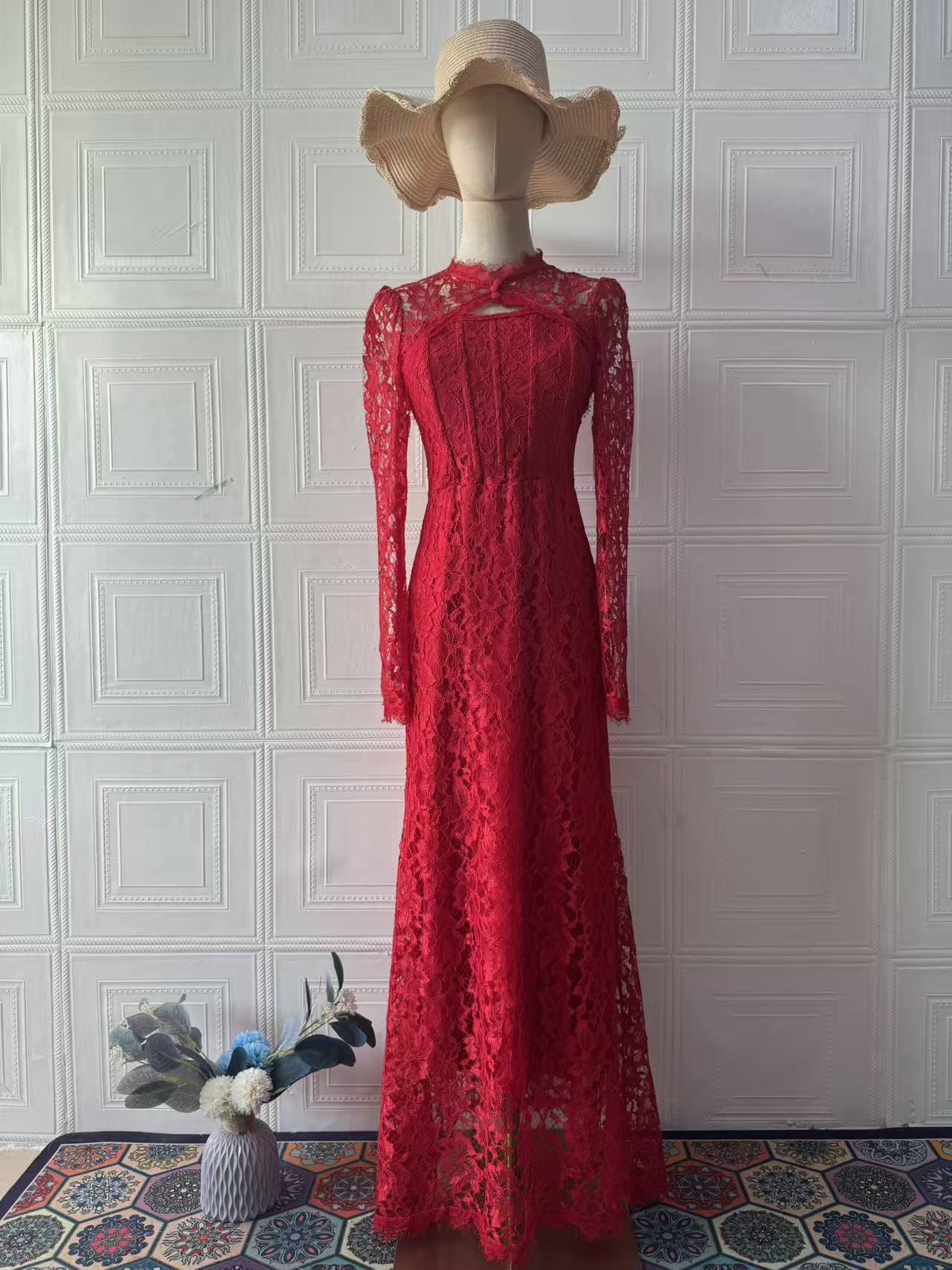 Luxe Lace Evening Dress With Long Sleeves And A Long Skirt