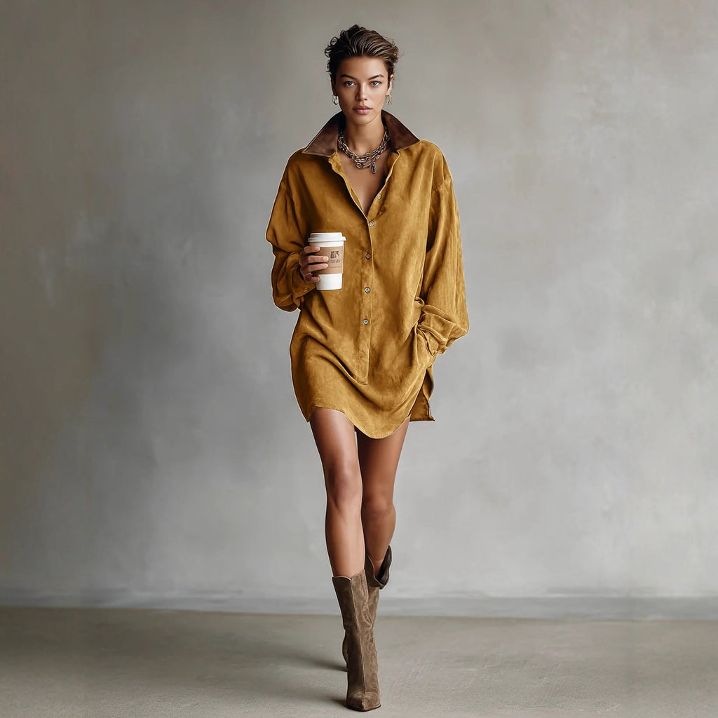 Women's Retro Loose-Fit French-Style Shirt Dress