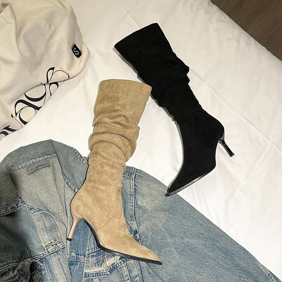 Pointed Toe Skinny Boots Below The Knee Boots