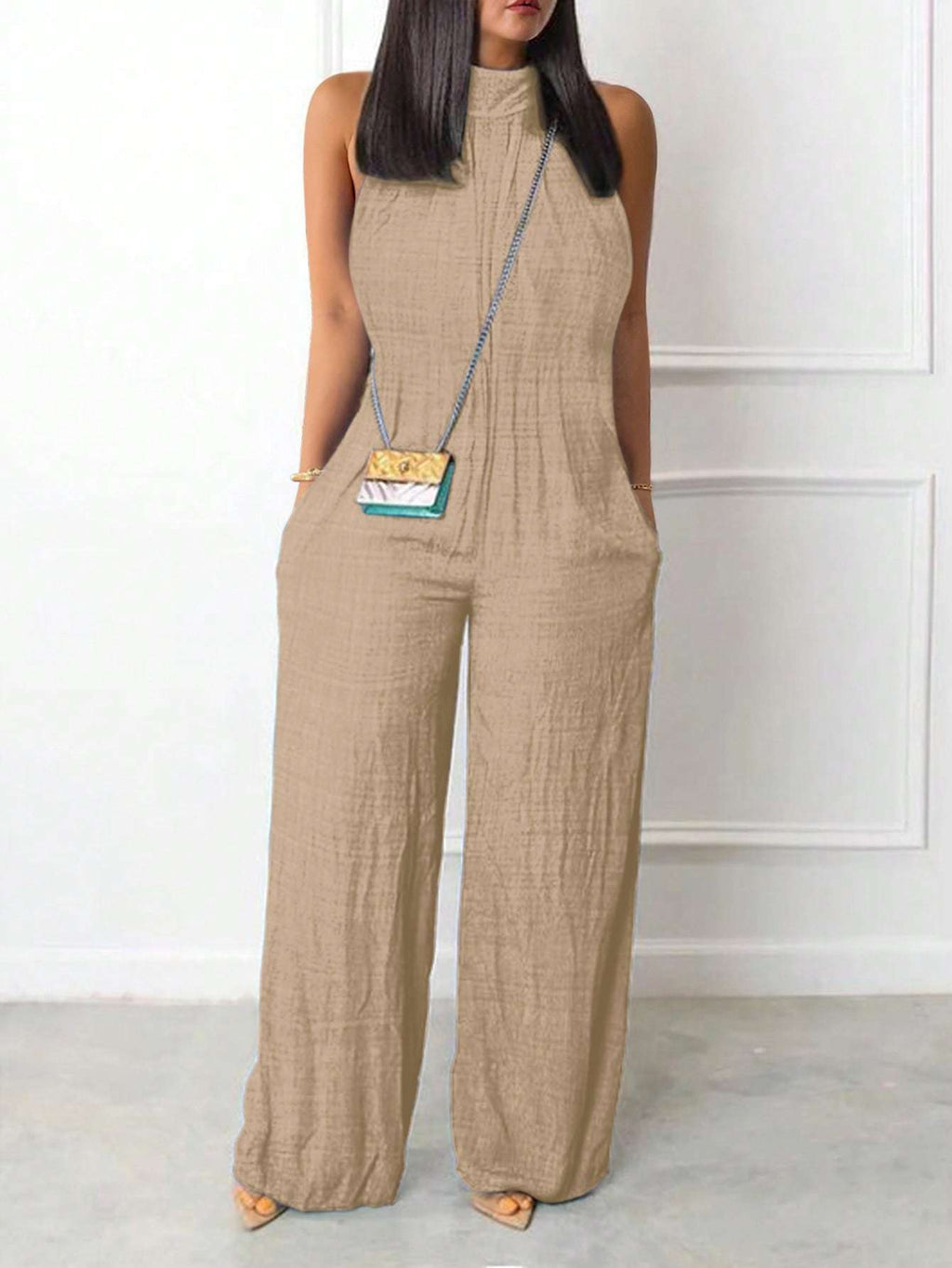 Sleeveless Halter Ruffled Young Women's Jumpsuit