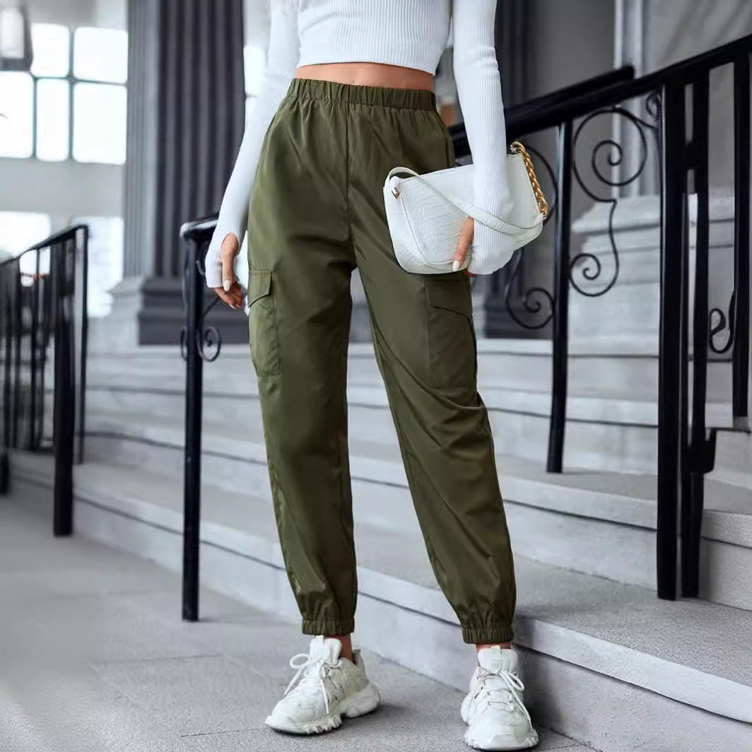 Multi-Color Casual Working Pants Multi-pocket Skinny Pants