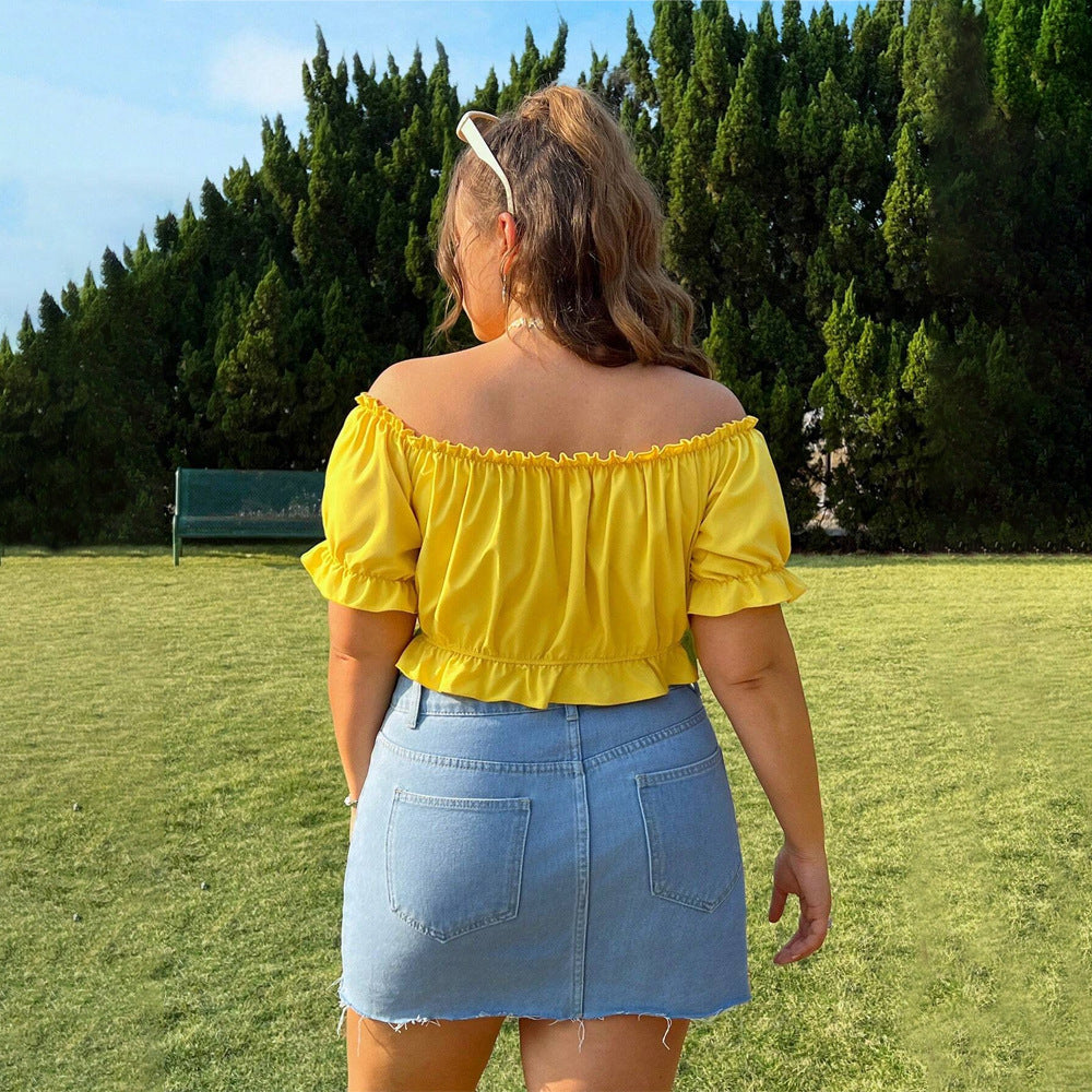 Fashion Women's Short Crop Summer Shirt Sleeve Sexy Off-shoulder T-shirt