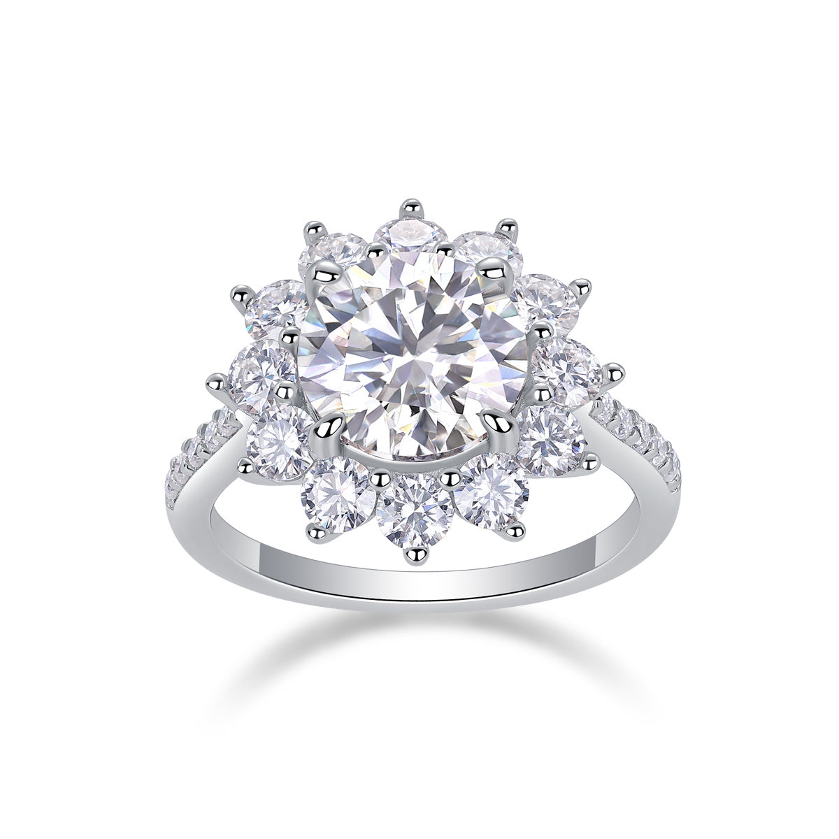 Sunflower - A Wedding Ring Set With Top-quality 3-carat Moissanite S925 Silver And Platinum-plated Diamond. The Ring Can Be Inspected With A Diamond Pen
