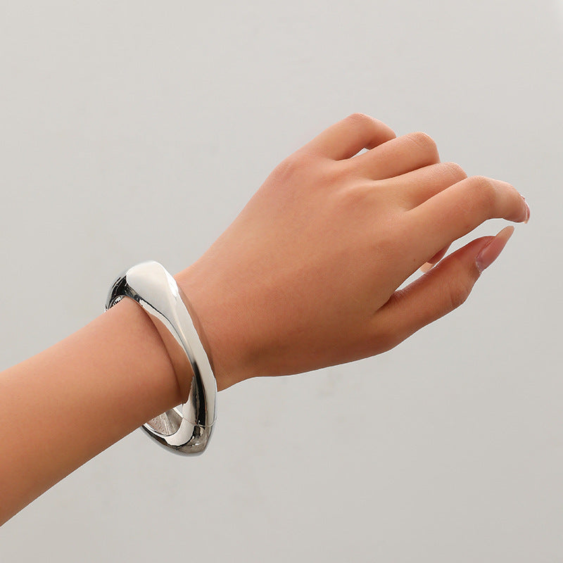 Minimalist Irregular Wave Pattern Handmade Metal Smooth Bracelet For Women