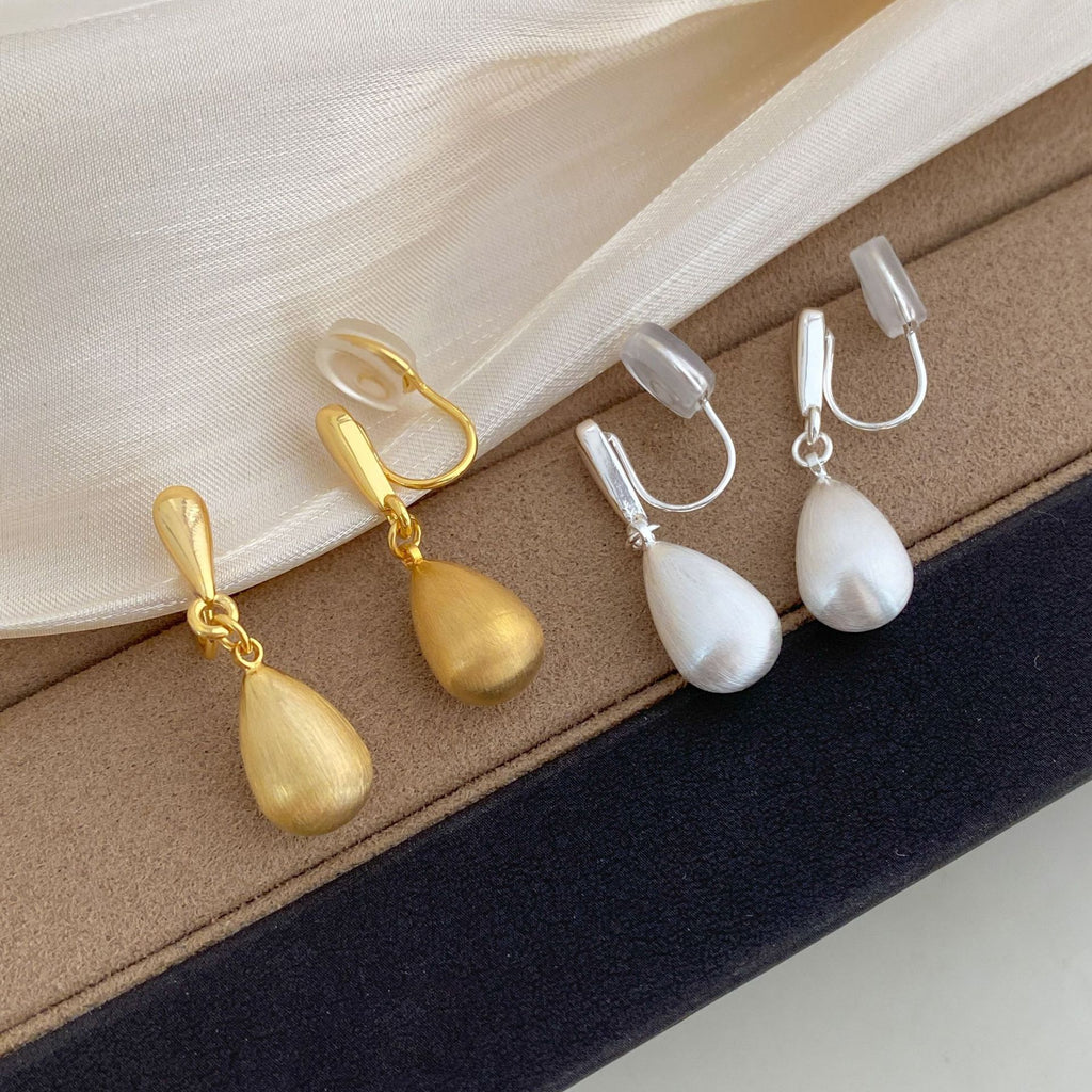 Wire Drawing Drop Pendant Ear Clips Stylish Earrings