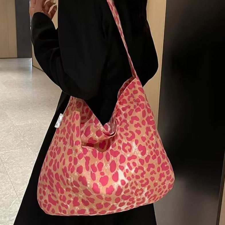 Women's Floral One-shoulder Canvas Leopard-print Shoulder Bag