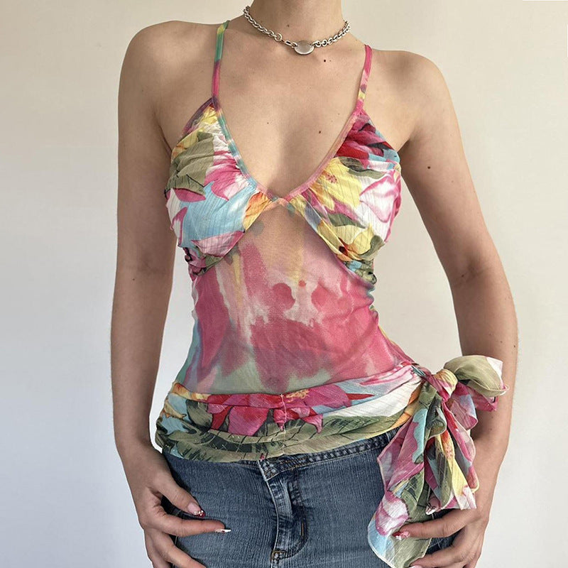 Vacation Style Colorful Abstract Plant Printed Suspenders