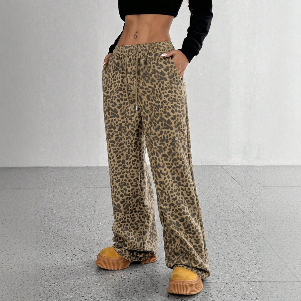 Fashionable And Versatile Leopard-Print Loose Casual Trousers