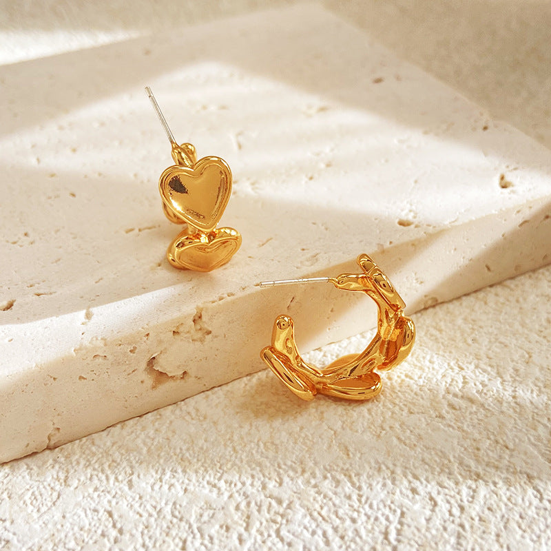 Gold-plated Brass Heart Shaped Earrings