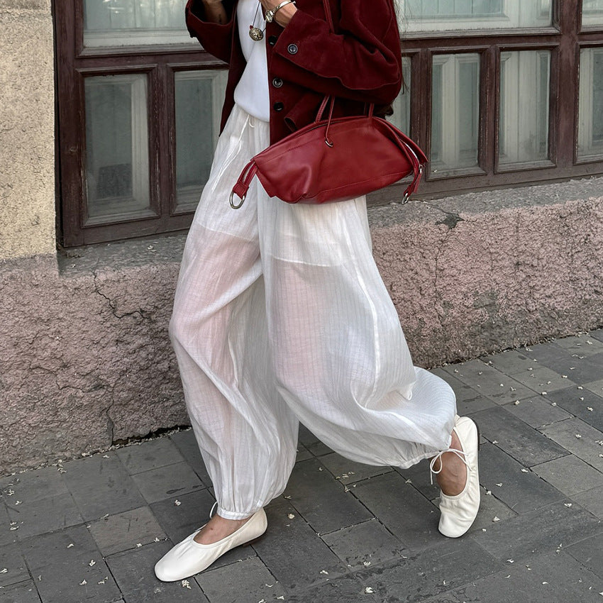 Lace-up Ankle-cinching Semi-sheer Trousers