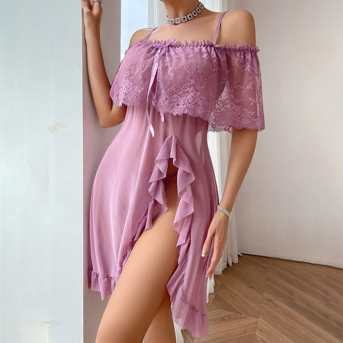 Womens Sheer Strap Off-Shoulder Dress