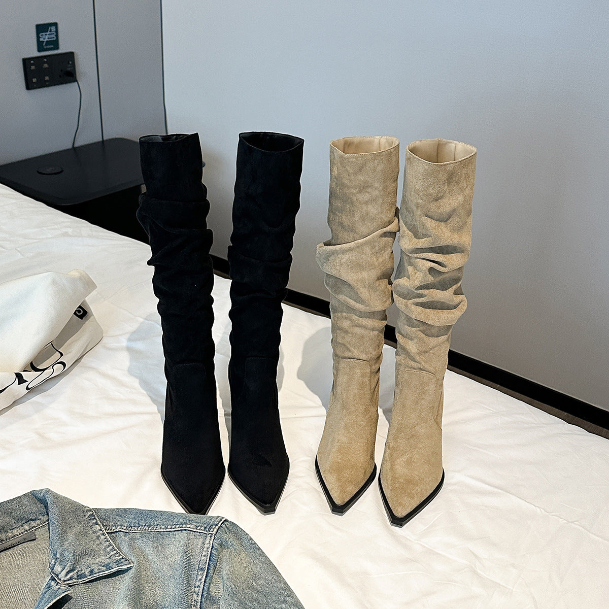 Pointed Toe Skinny Boots Below The Knee Boots
