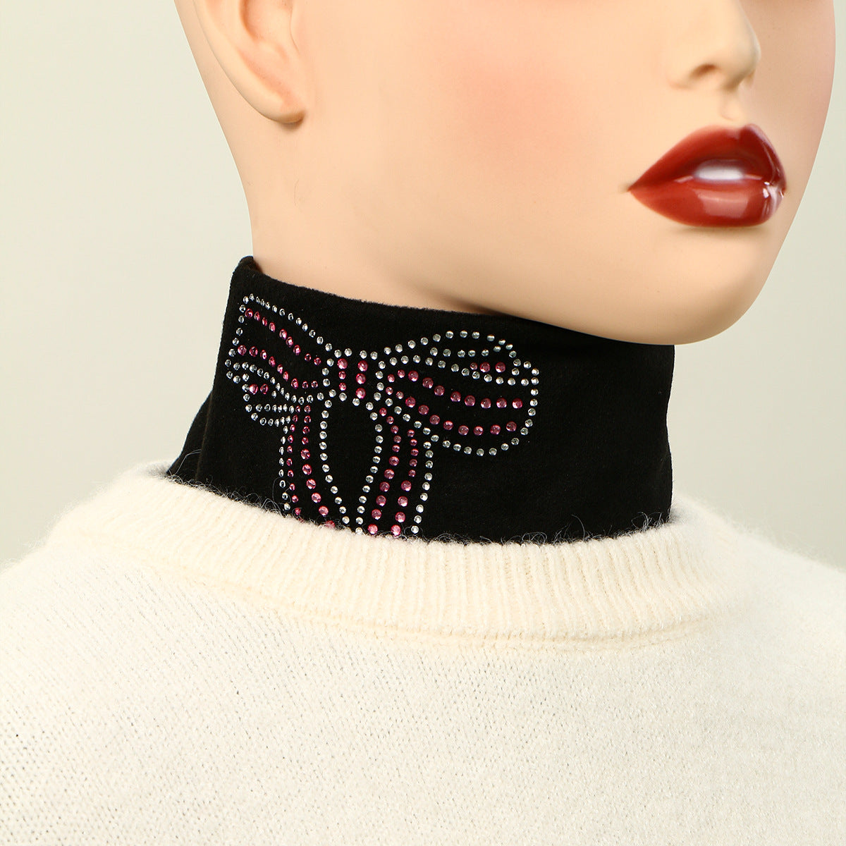 Polyester Diamond-embellished Bow Neck Scarf Woman