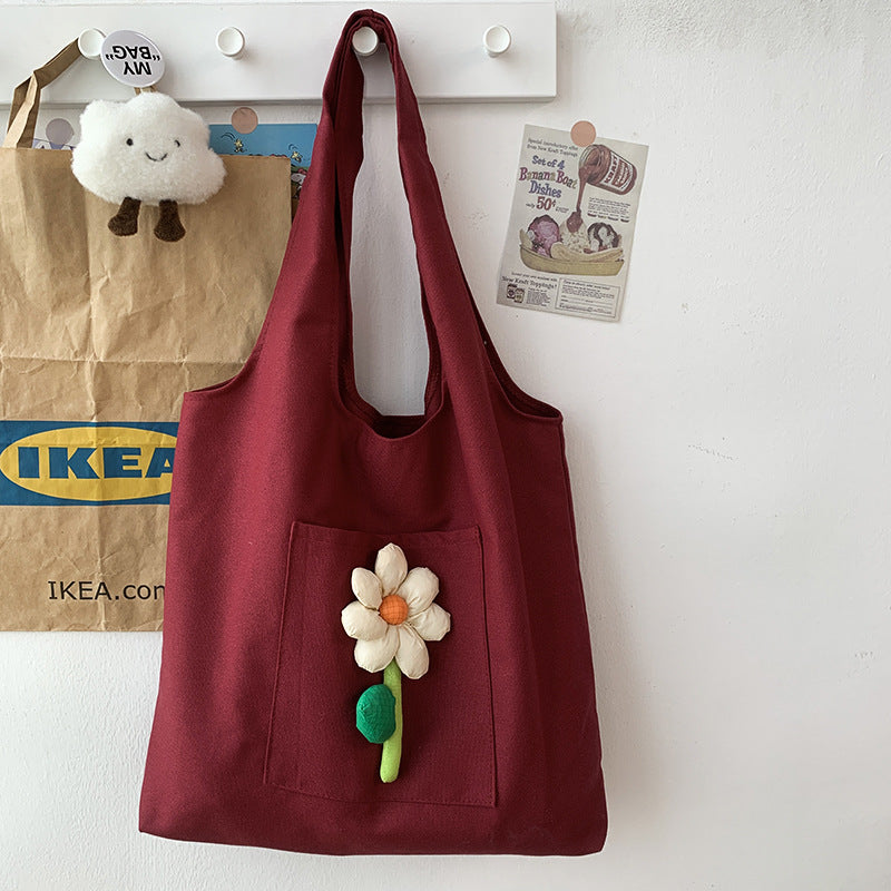 Flower Art Colorful Red Canvas Bag