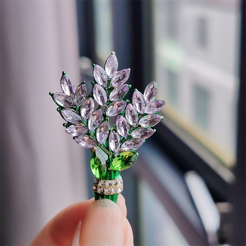 Purple Lavender Brooch Women's Diamond-Studded Bouquet Corsage Accessory Pin