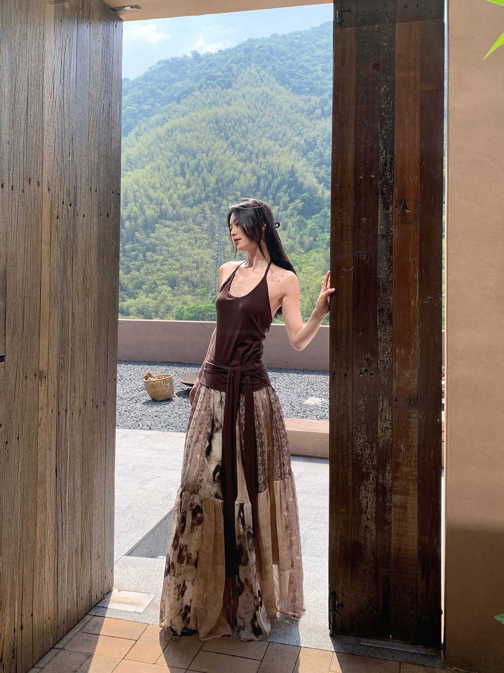 Vintage Printed Chiffon Printed Skirt