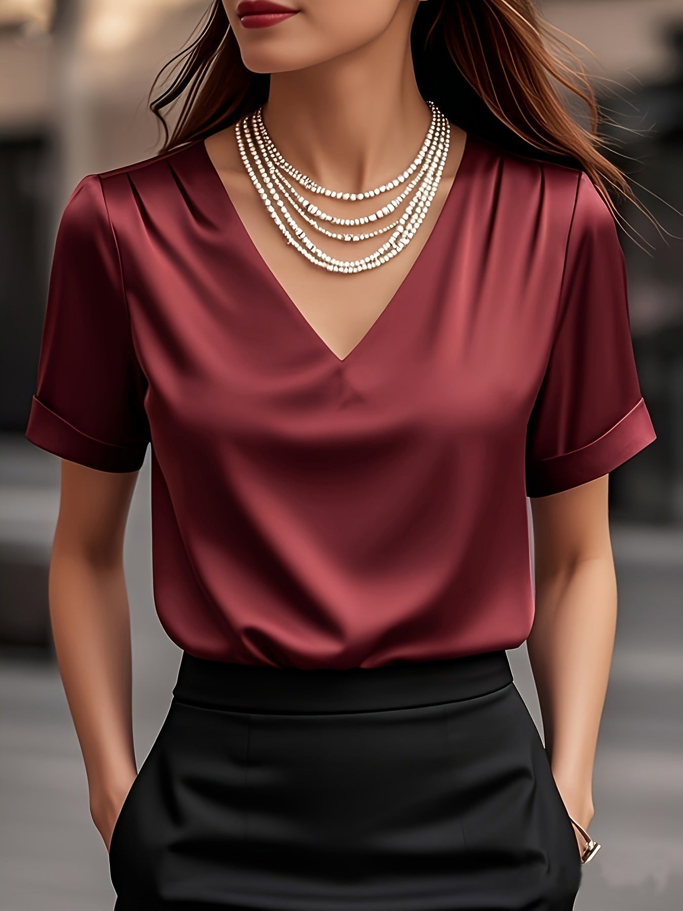 Summer Solid Color Pendant Small V-neck Short-sleeved Shirt Comfortable All-matching