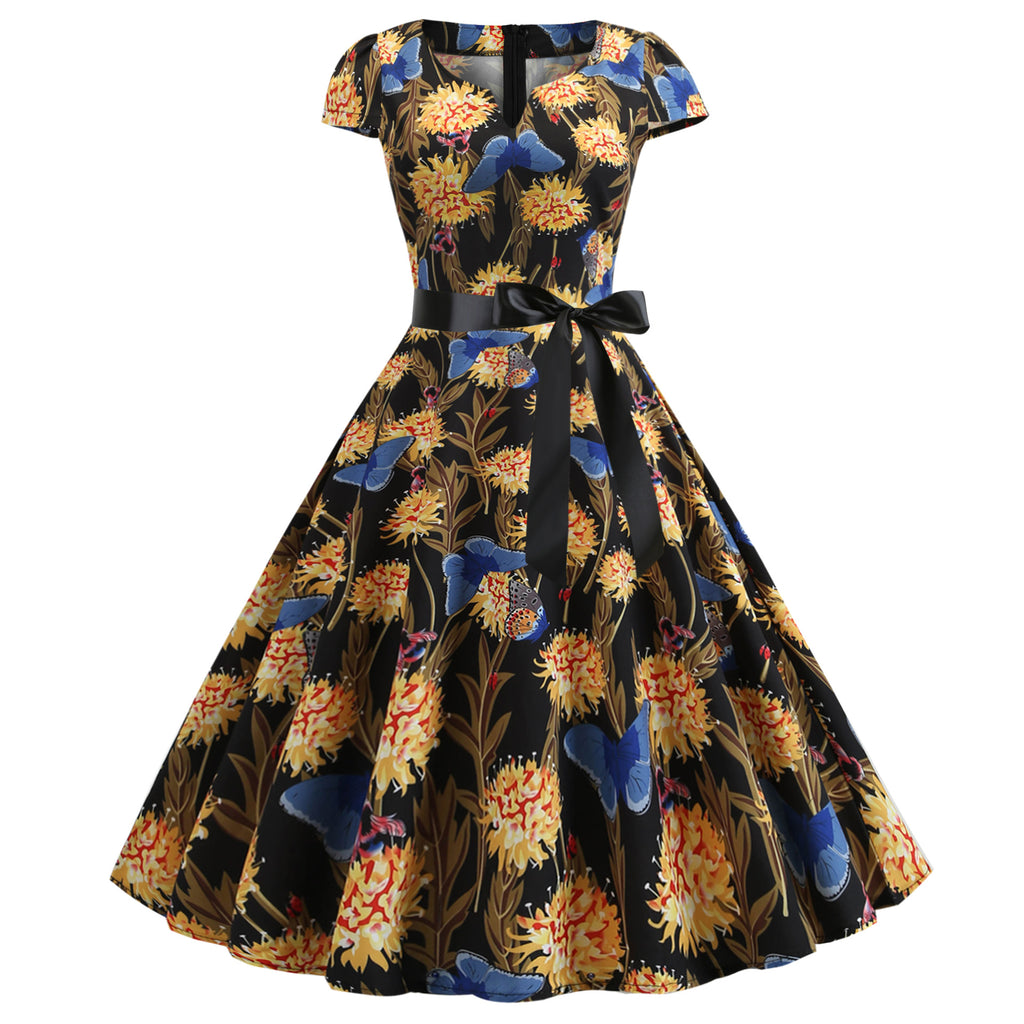 Women's Printed Swing Hepburn Vintage Dress