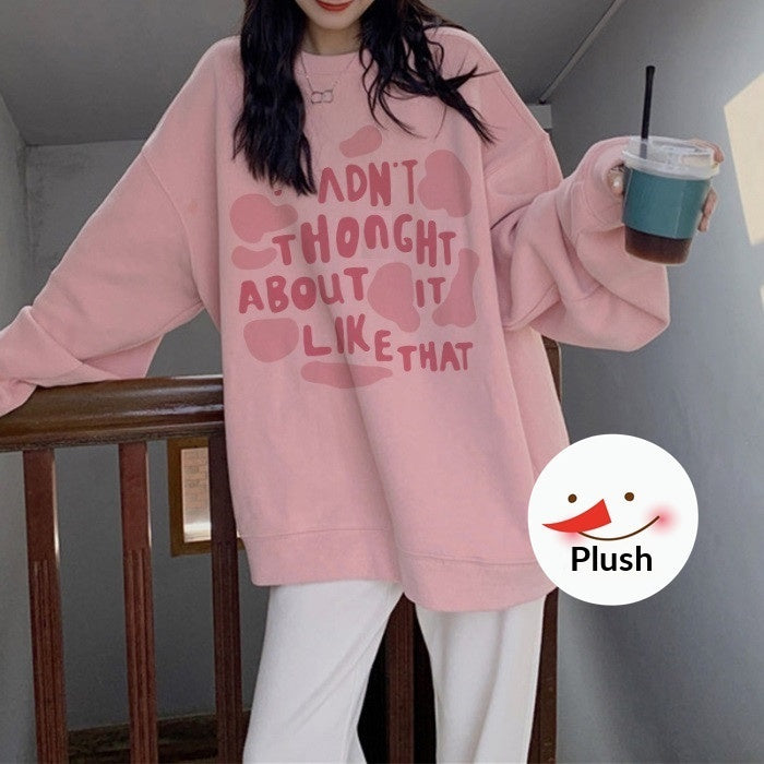 New American Style Loose Hoodie For Women Plus Size  Fleece-lined