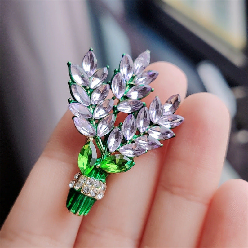 Purple Lavender Brooch Women's Diamond-Studded Bouquet Corsage Accessory Pin