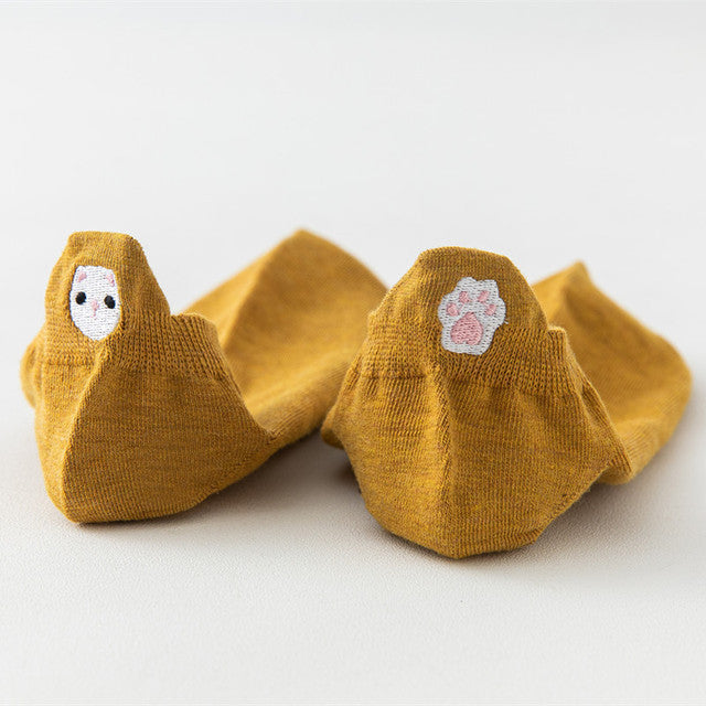 Four Seasons Style Cartoon Embroidered Ear Boat Socks Women