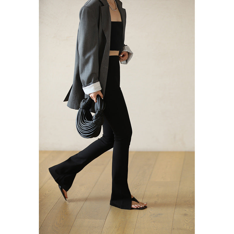 Side Slit Delicate Soft Gentle Skin Soft Bootcut Trousers