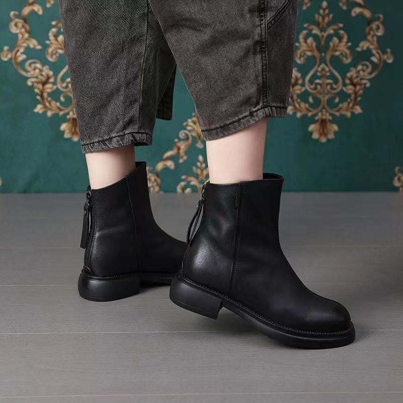 Retro Low-heat Fleece-lined Round-toe Waterproof Ankle Boots