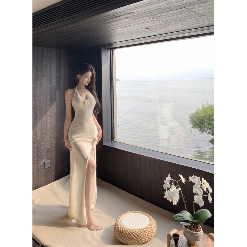 Sexy Backless Slit Strap Knit Dress For Women