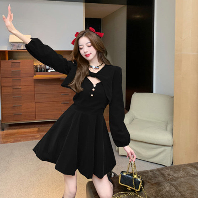 Womens Winter Short Skirt Cape Velvet Dress