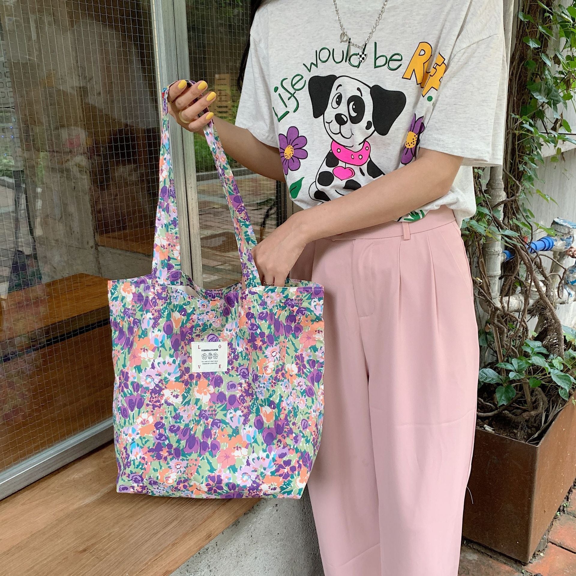 Tote Large Capacity Fashion Floral Canvas Shoulder Bag