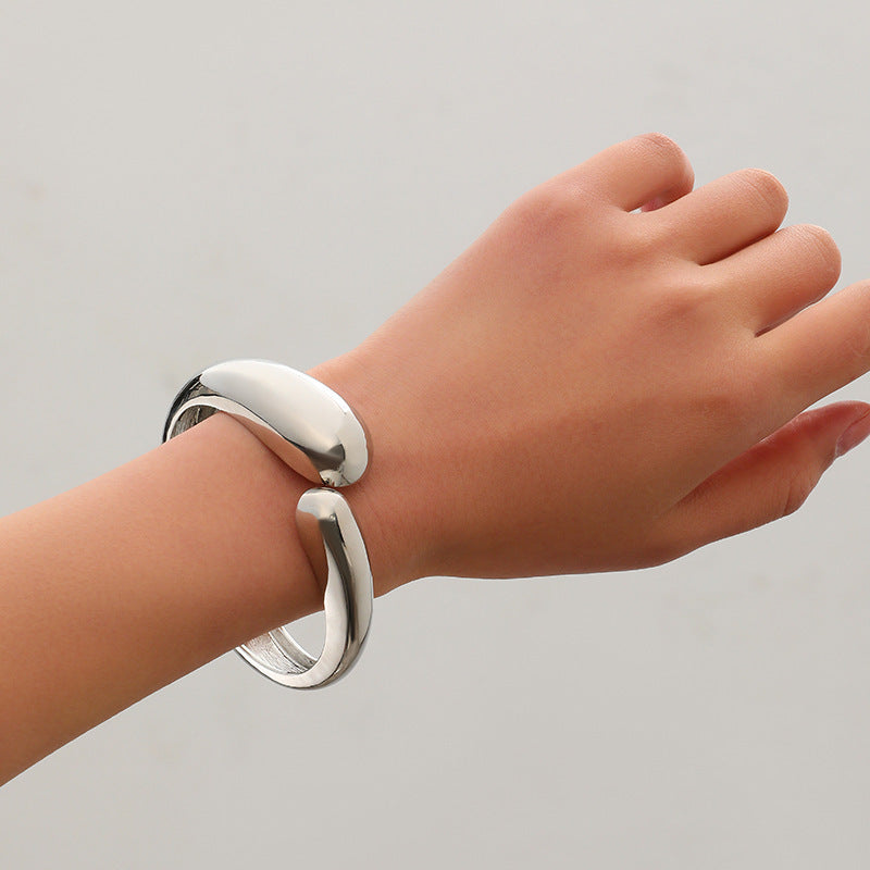 Minimalist Irregular Wave Pattern Handmade Metal Smooth Bracelet For Women