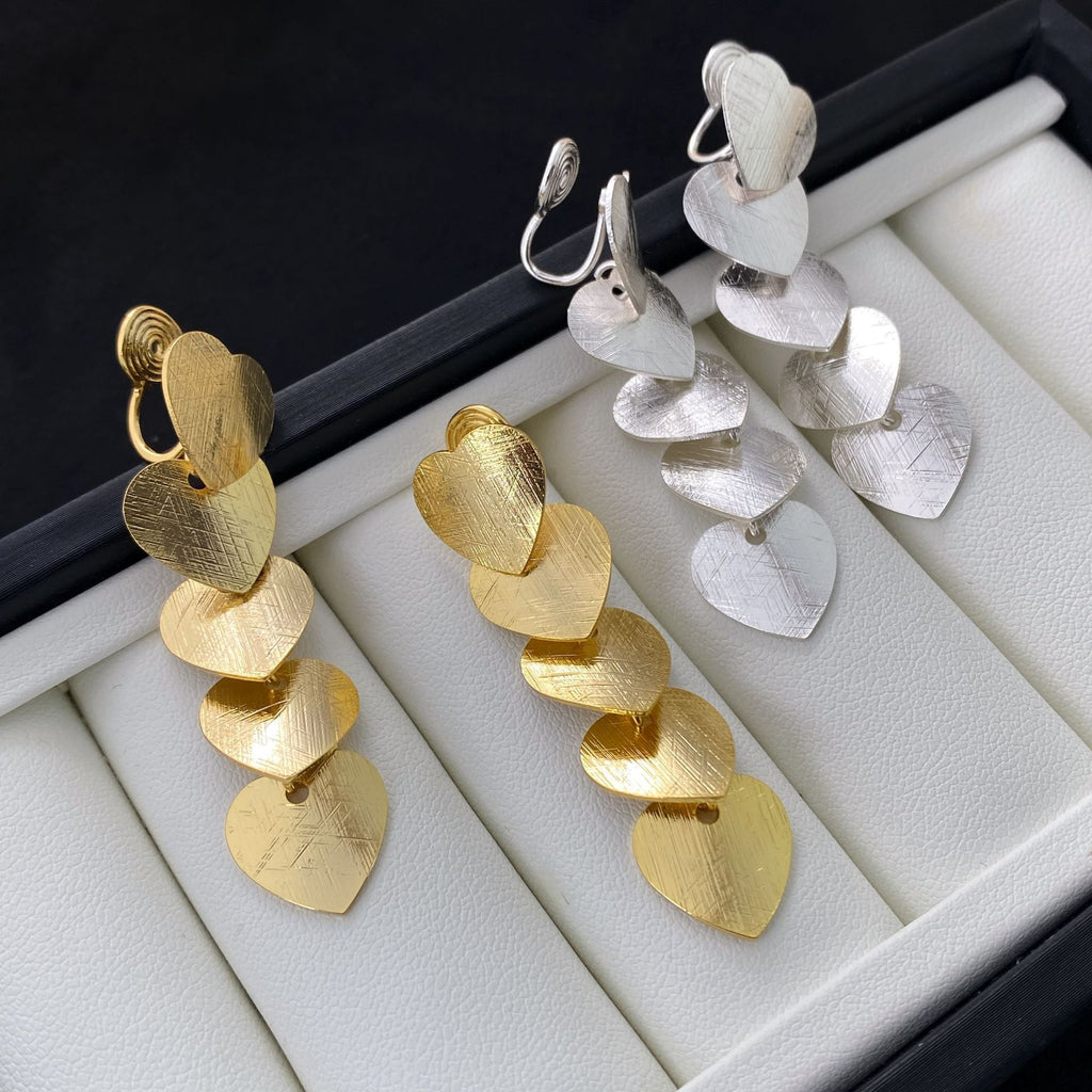 Personality Tassel Geometric Heart Ear Clip Without Piercing Luxury Earrings