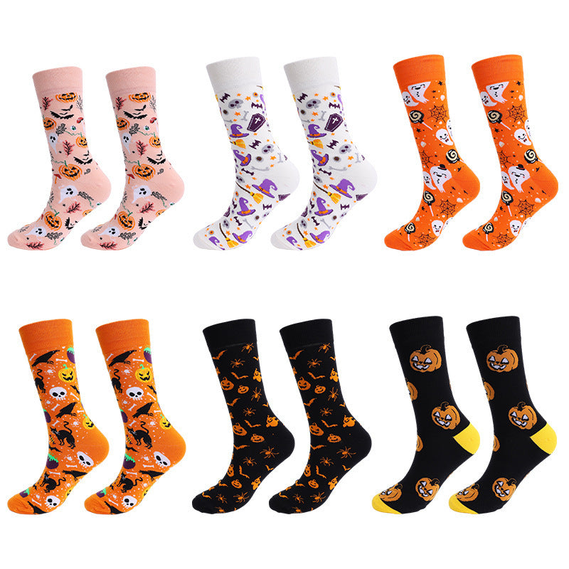 Personalized Cotton Socks Men And Women Halloween Pumpkin Skull Cartoon Tube Socks Trendy Long Athletic Socks