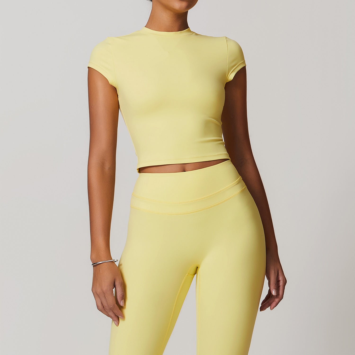 European And American Exercise Yoga Clothes Women's Brushed Tight Back Yoga Short Sleeve