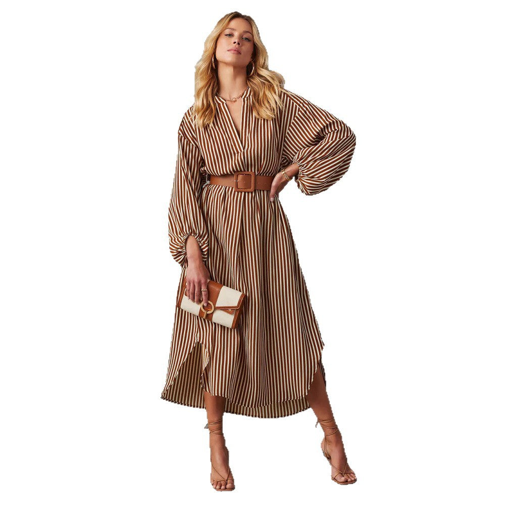 Women's Fashion Striped Elegant Long Sleeve Dress