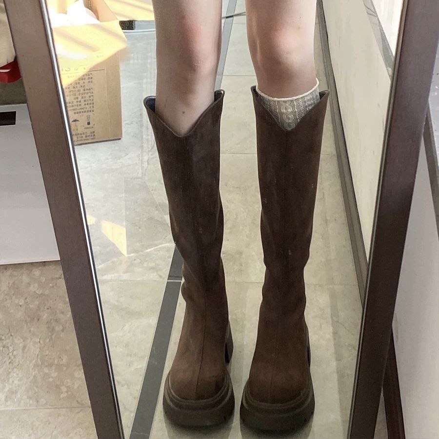 Women's Solid Color Versatile Wide-leg High-elasticity Boots