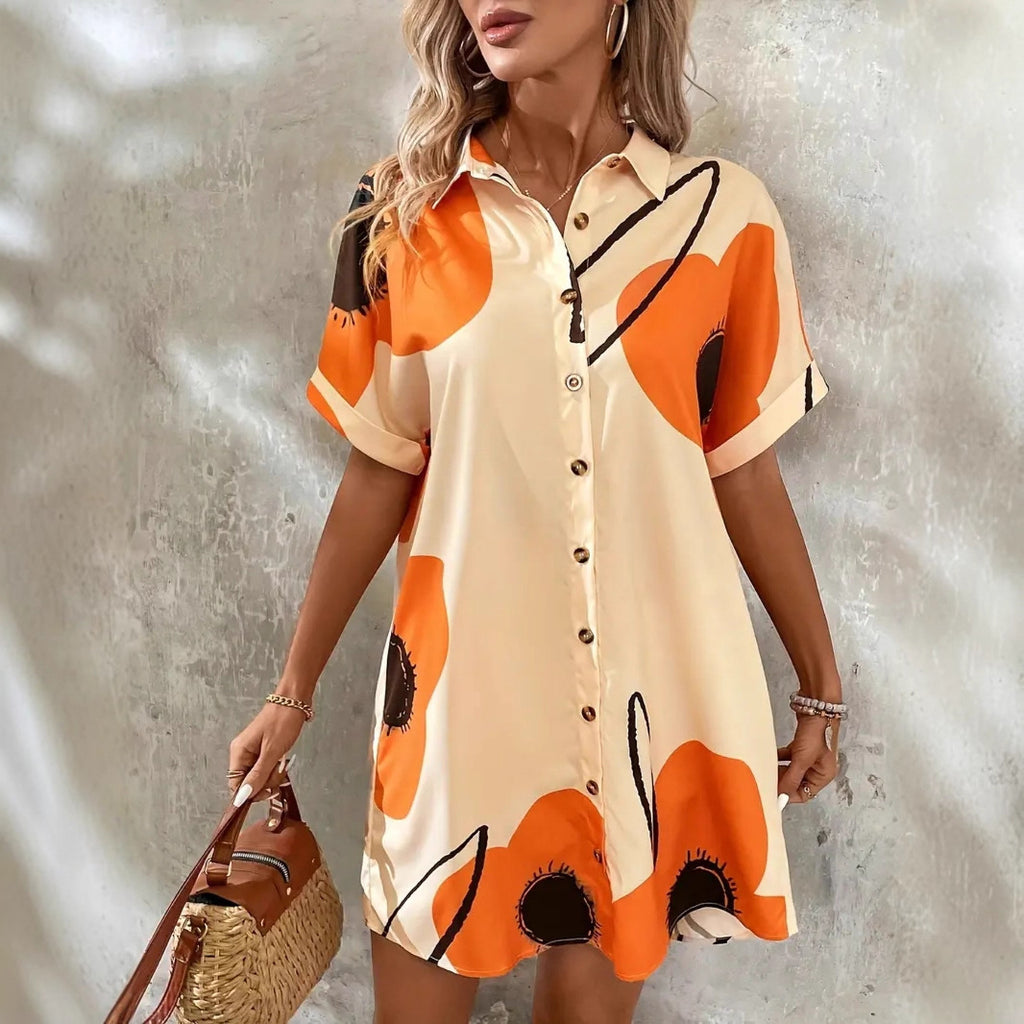 New Printed Fashion Casual Women's Shirt Dress