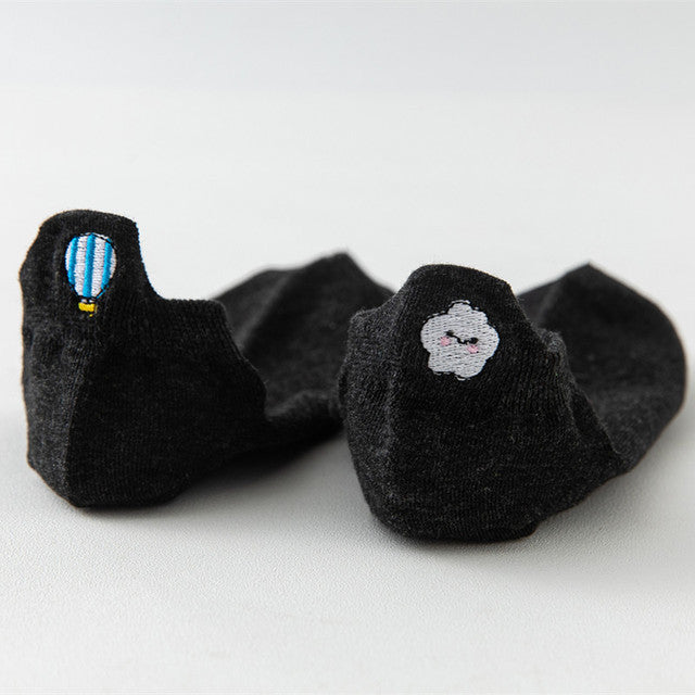 Four Seasons Style Cartoon Embroidered Ear Boat Socks Women