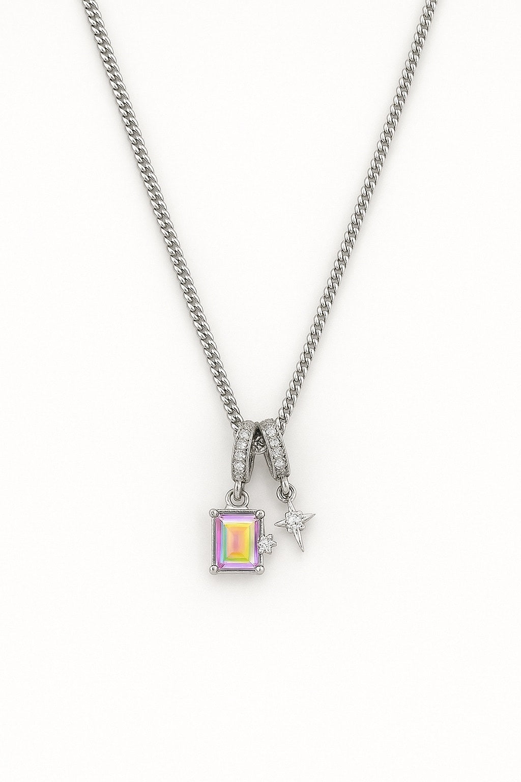 Stainless Steel Silver Baguette Charm Necklace For Women