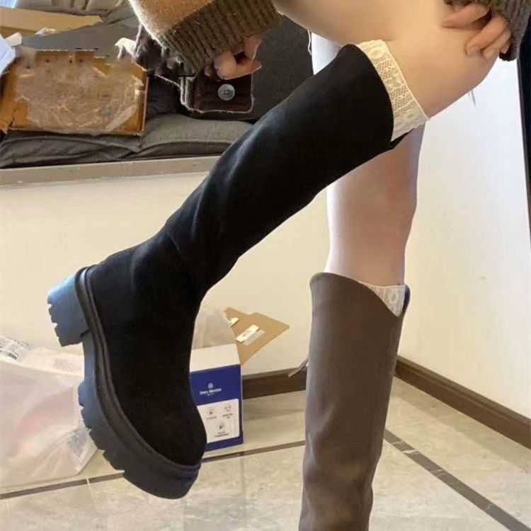 Women's Solid Color Versatile Wide-leg High-elasticity Boots